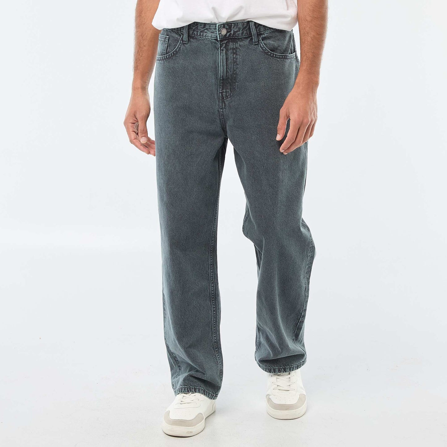 Pantalon baggy uni en twill BLEU