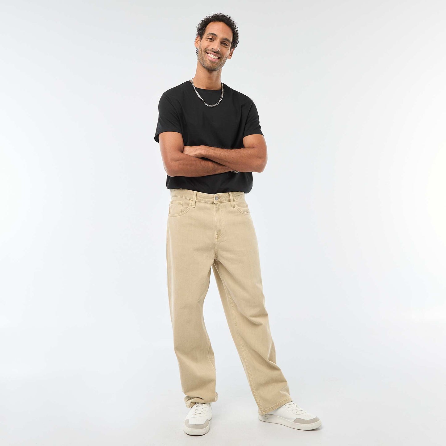 Pantalon baggy uni en twill BEIGE
