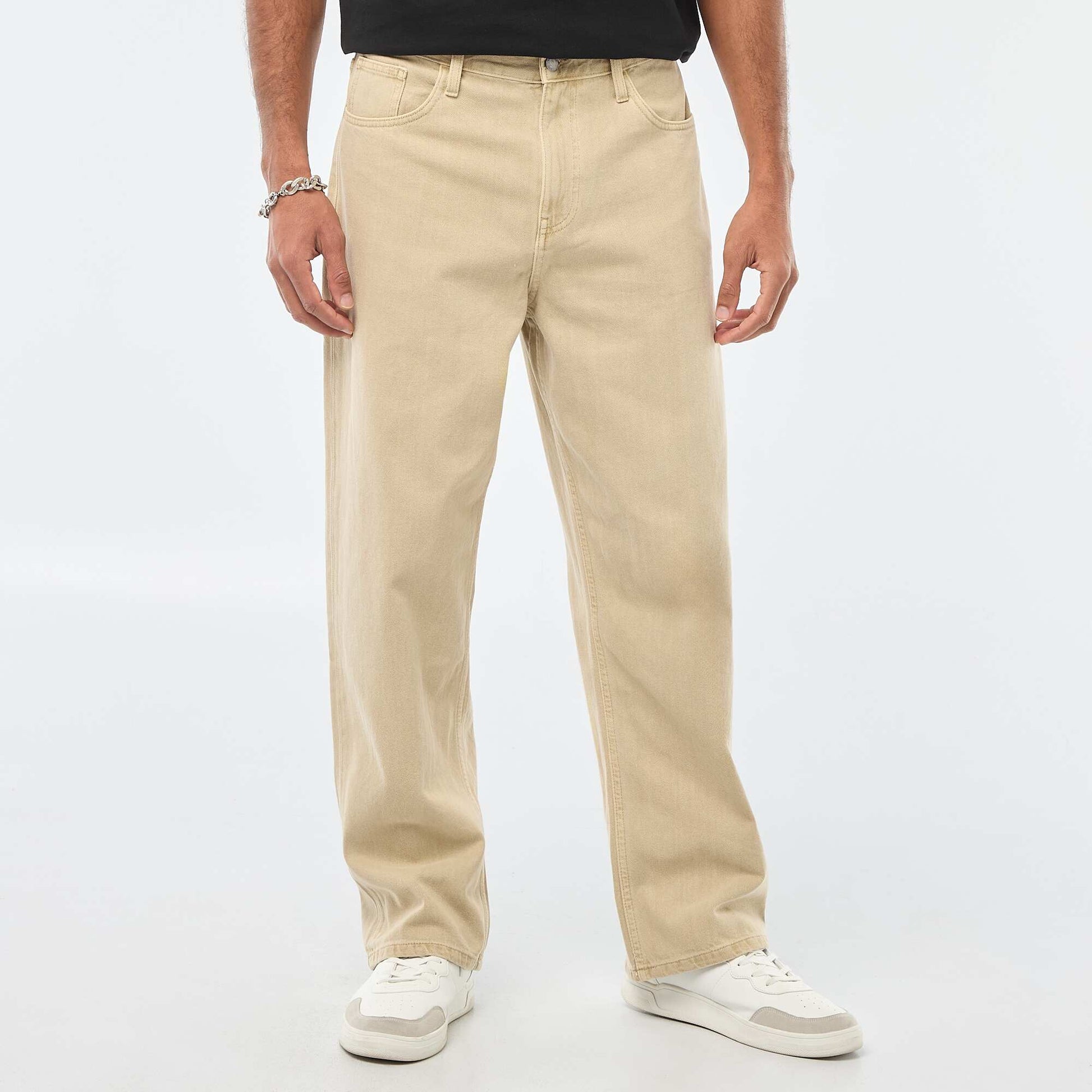 Pantalon baggy uni en twill BEIGE