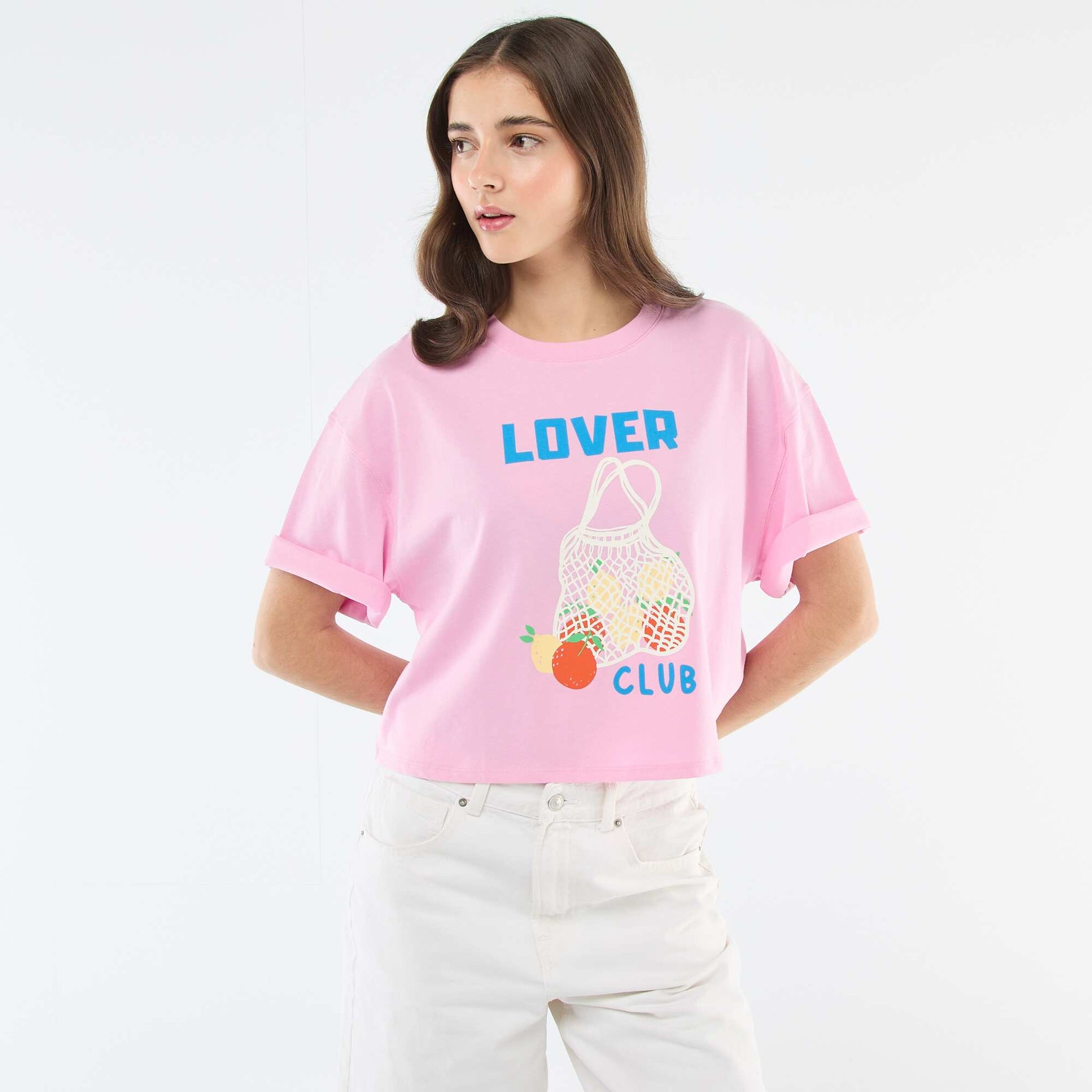 Tee-shirt oversize cropped imprimé ROSE