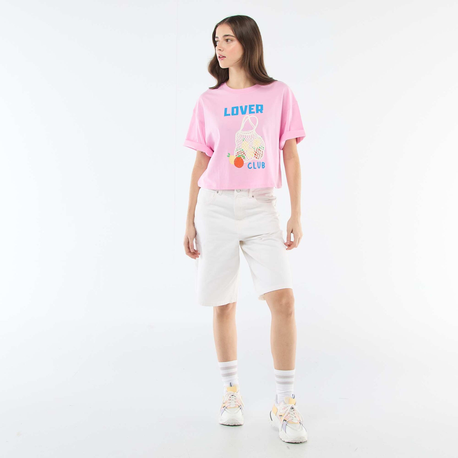 Tee-shirt oversize cropped imprimé ROSE
