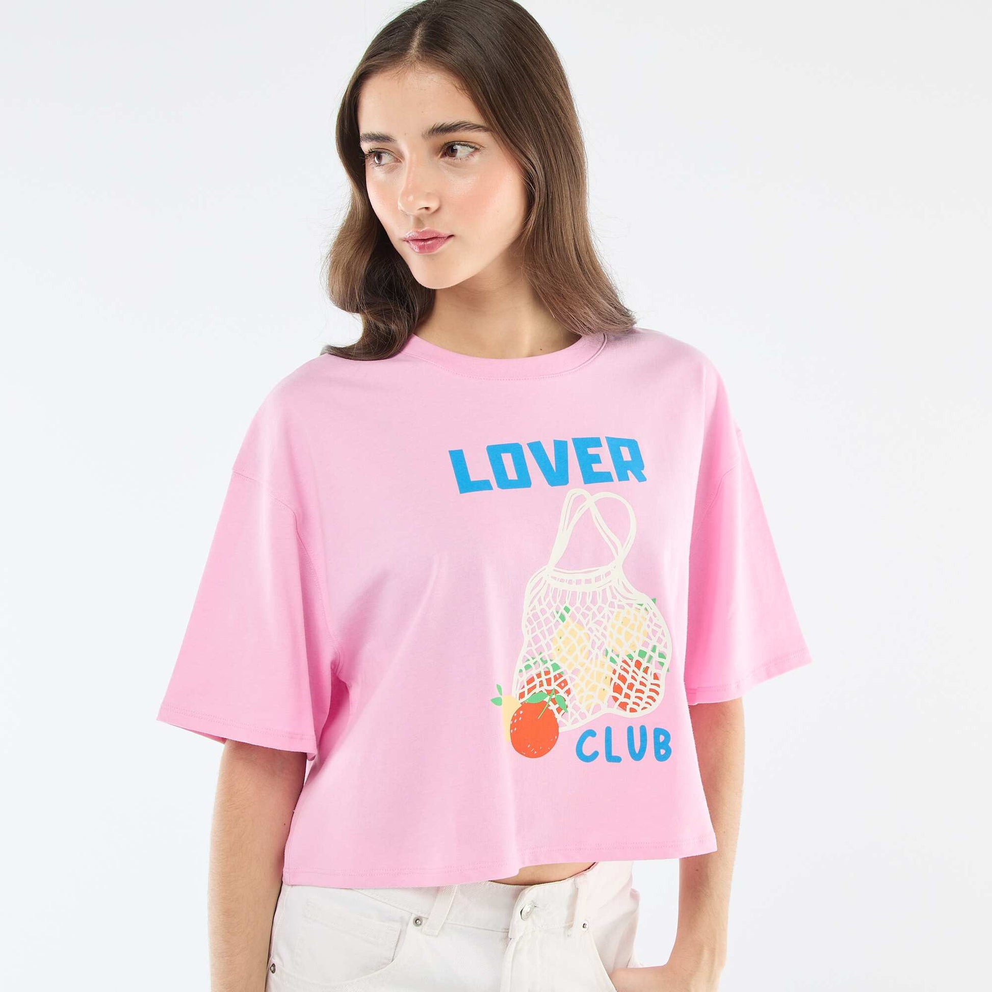 Tee-shirt oversize cropped imprimé ROSE
