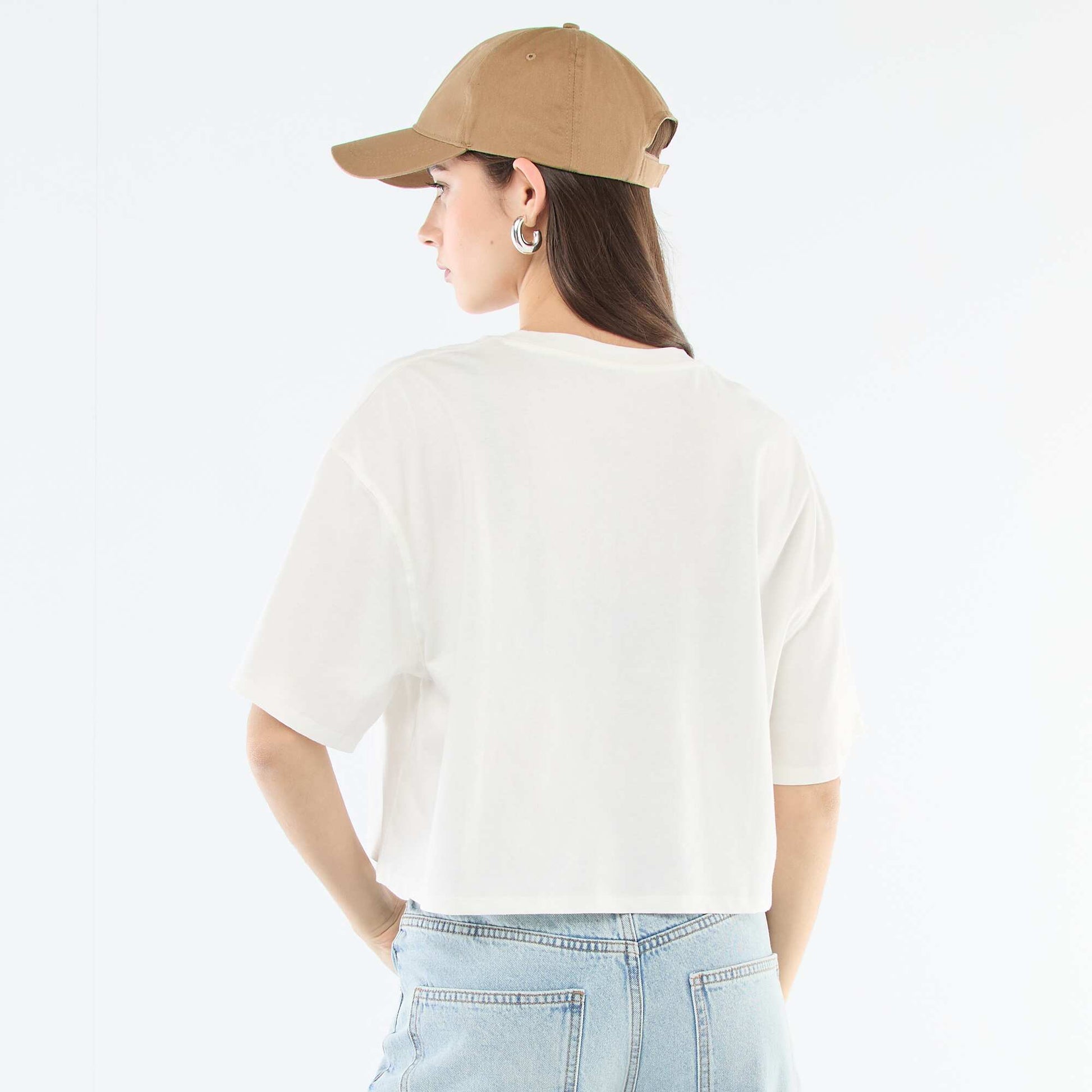 Tee-shirt oversize cropped imprimé BLANC