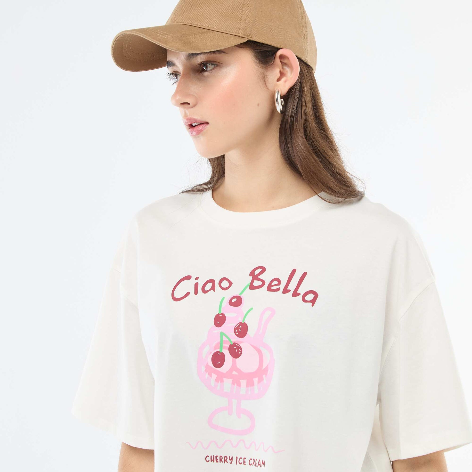 Tee-shirt oversize cropped imprimé BLANC