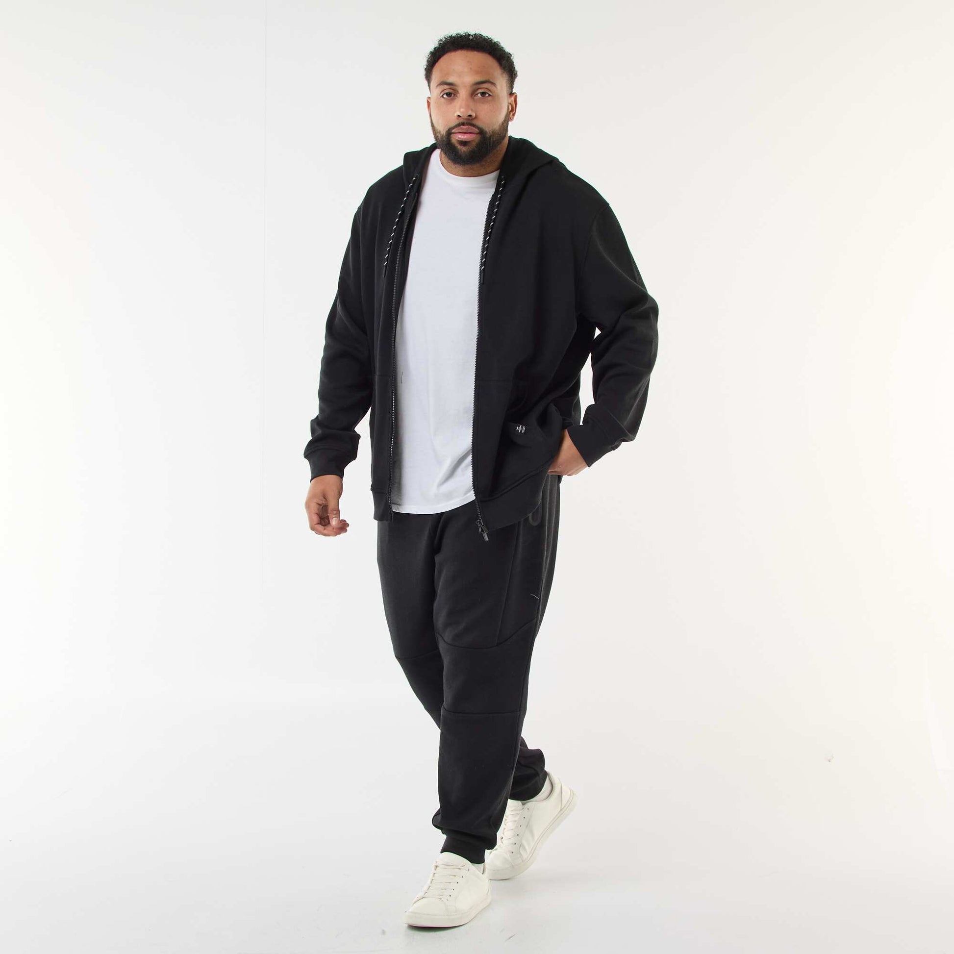 Jogging en maille piquée unie en coton NOIR
