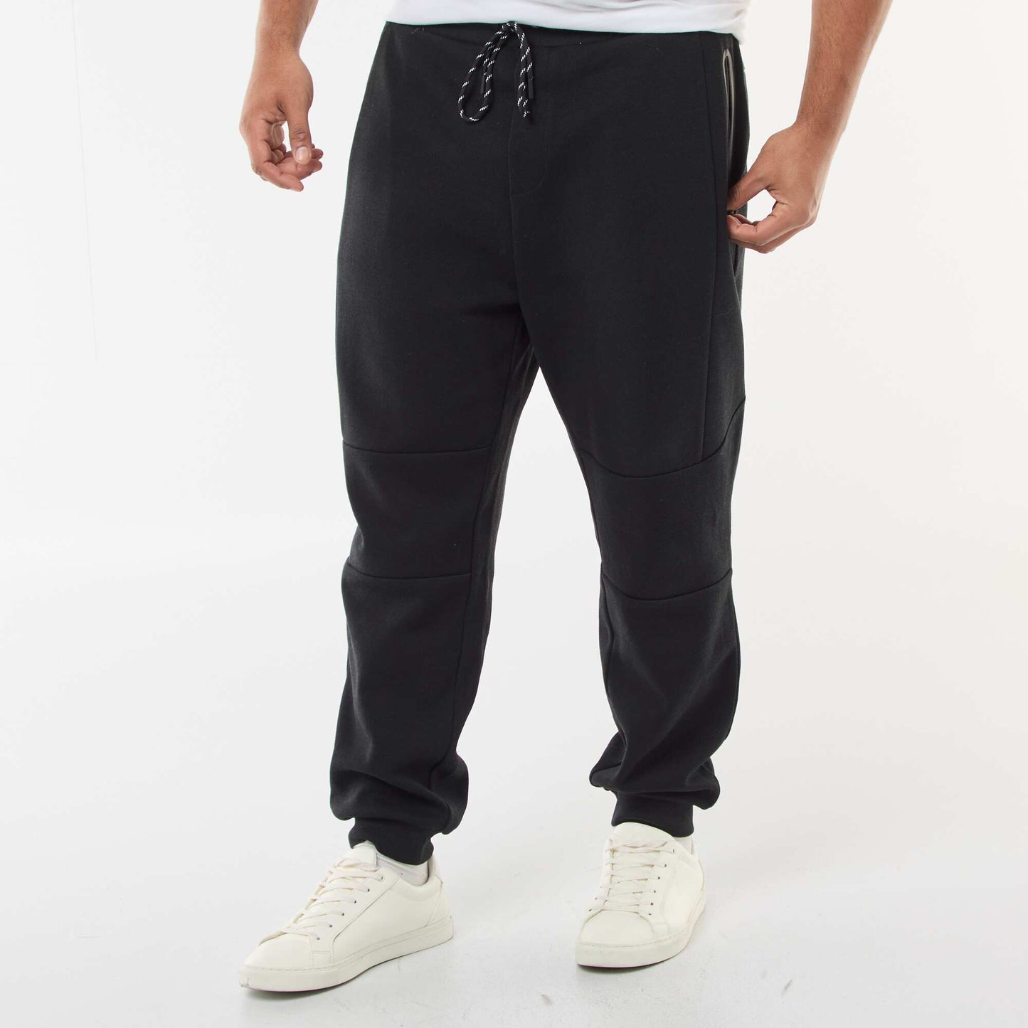 Jogging en maille piquée unie en coton NOIR