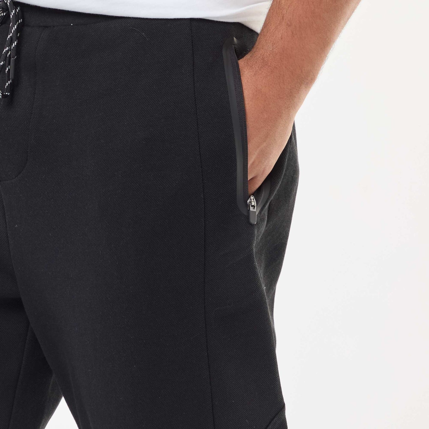 Jogging en maille piquée unie en coton NOIR