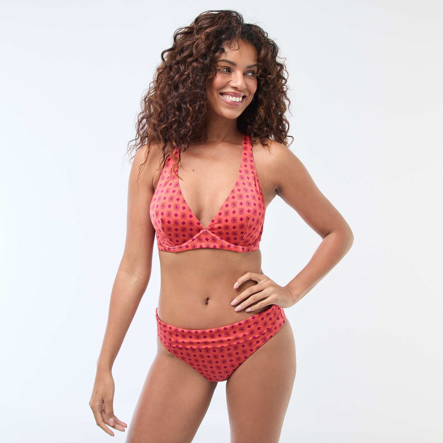 Culotte de bain imprimée taille haute ORANGE