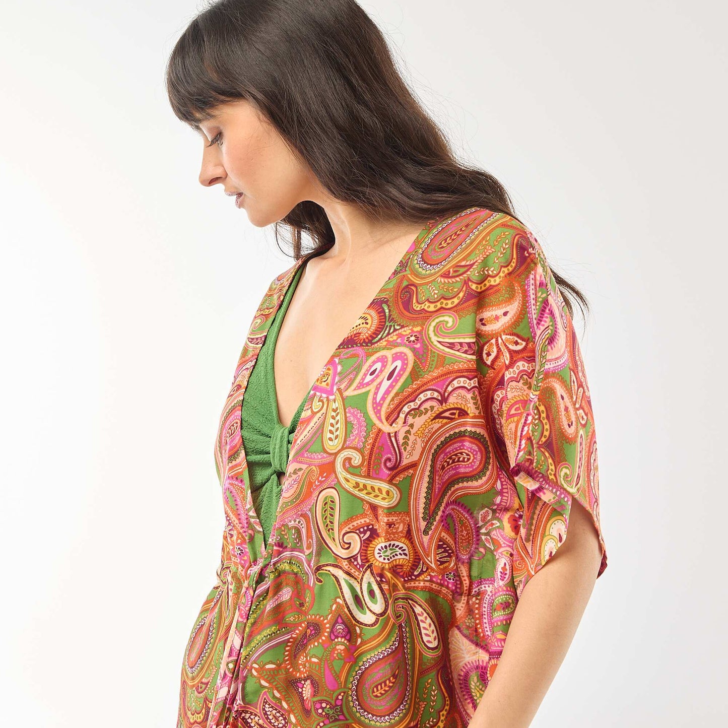 Robe de plage longue imprimée cachemire VERT/ROSE