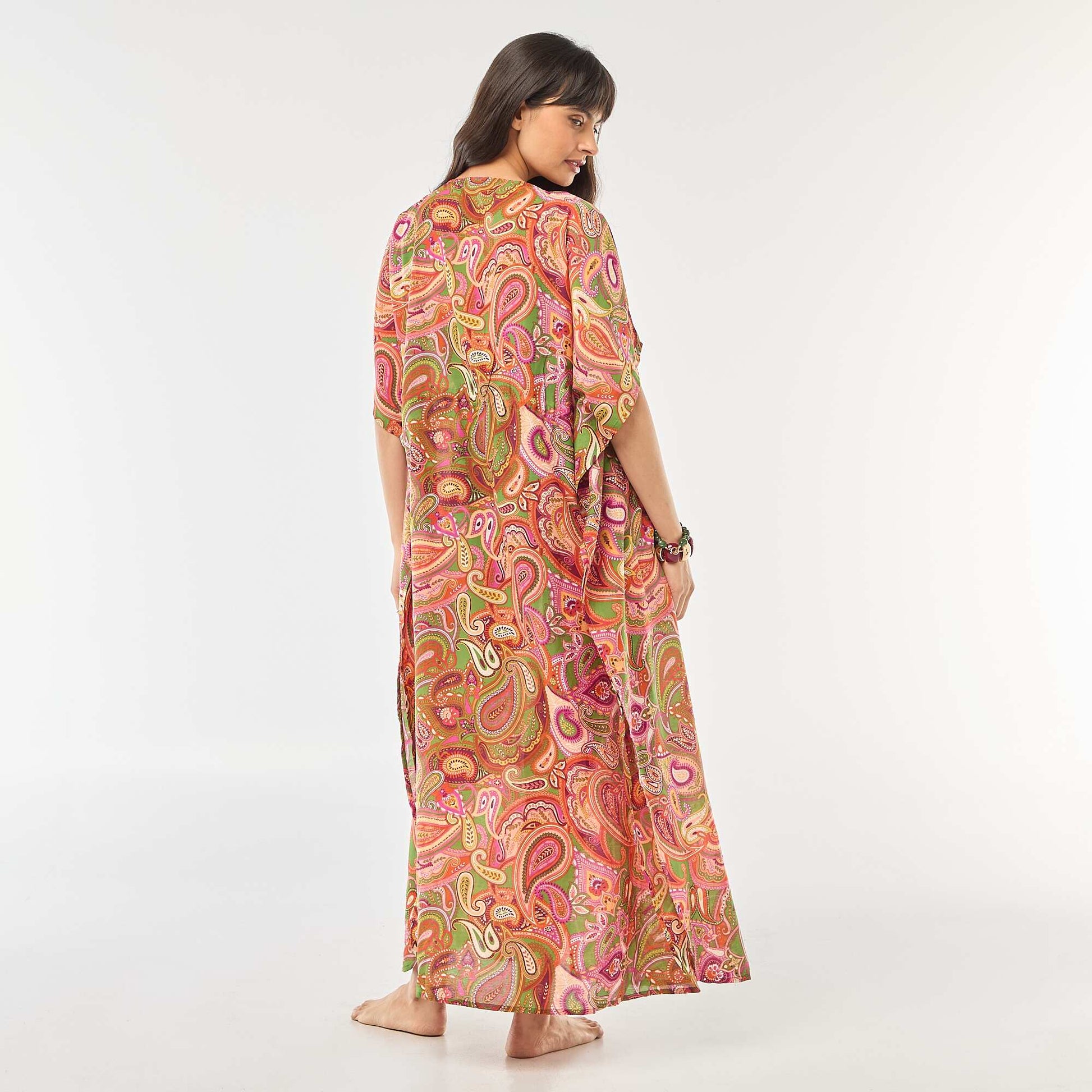 Robe de plage longue imprimée cachemire VERT/ROSE