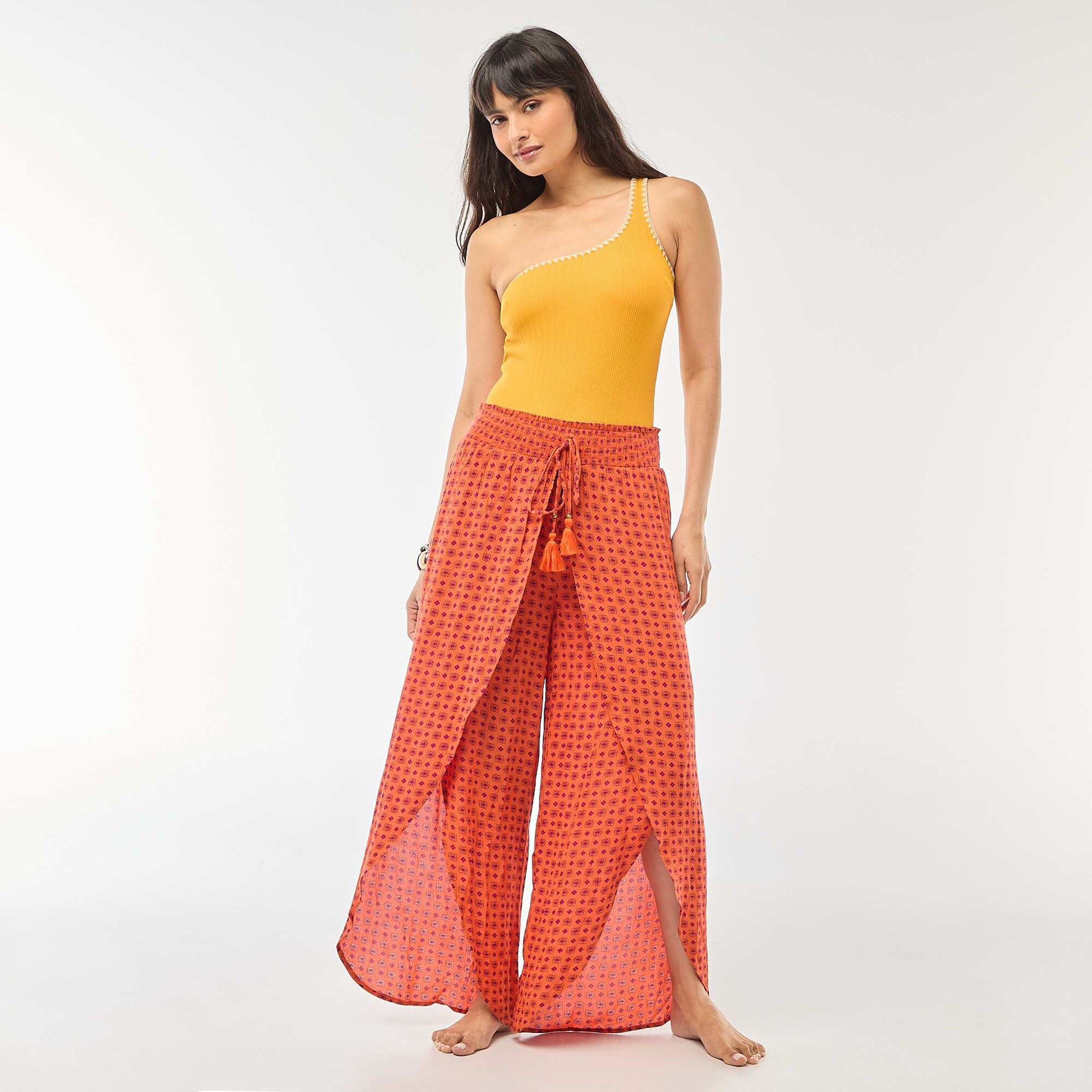 Pantalon de plage imprimé à fentes ORANGE