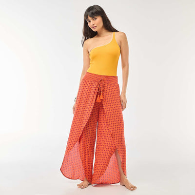 Pantalon de plage imprimé à fentes ORANGE