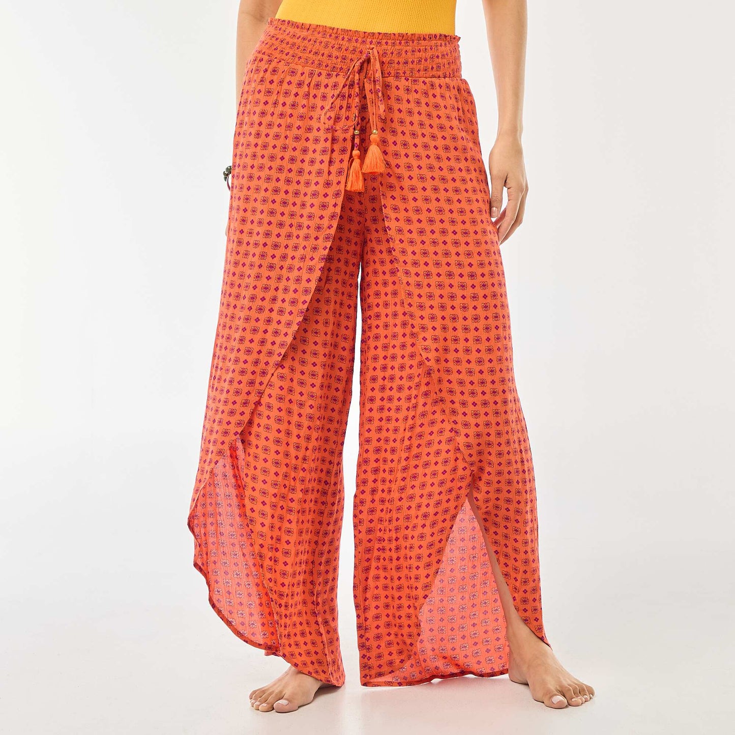 Pantalon de plage imprimé à fentes ORANGE