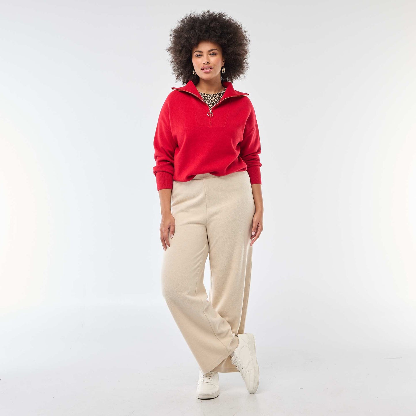 Pantalon confort en maille côtelée BEIGE