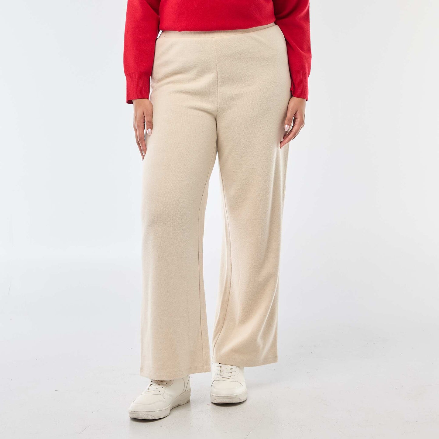 Pantalon confort en maille côtelée BEIGE
