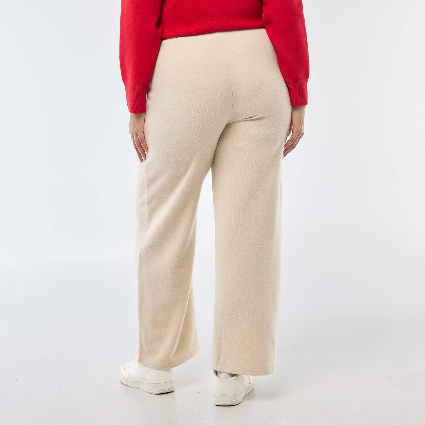 Pantalon confort en maille côtelée BEIGE