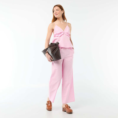 Pantalon large femme en lin imprimé BLANC
