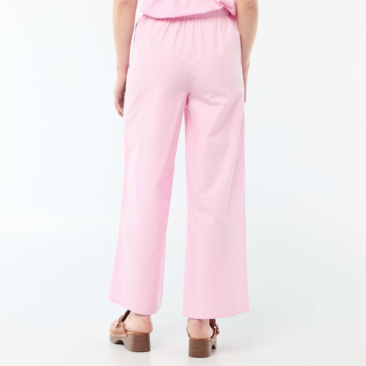 Pantalon large femme en lin imprimé BLANC
