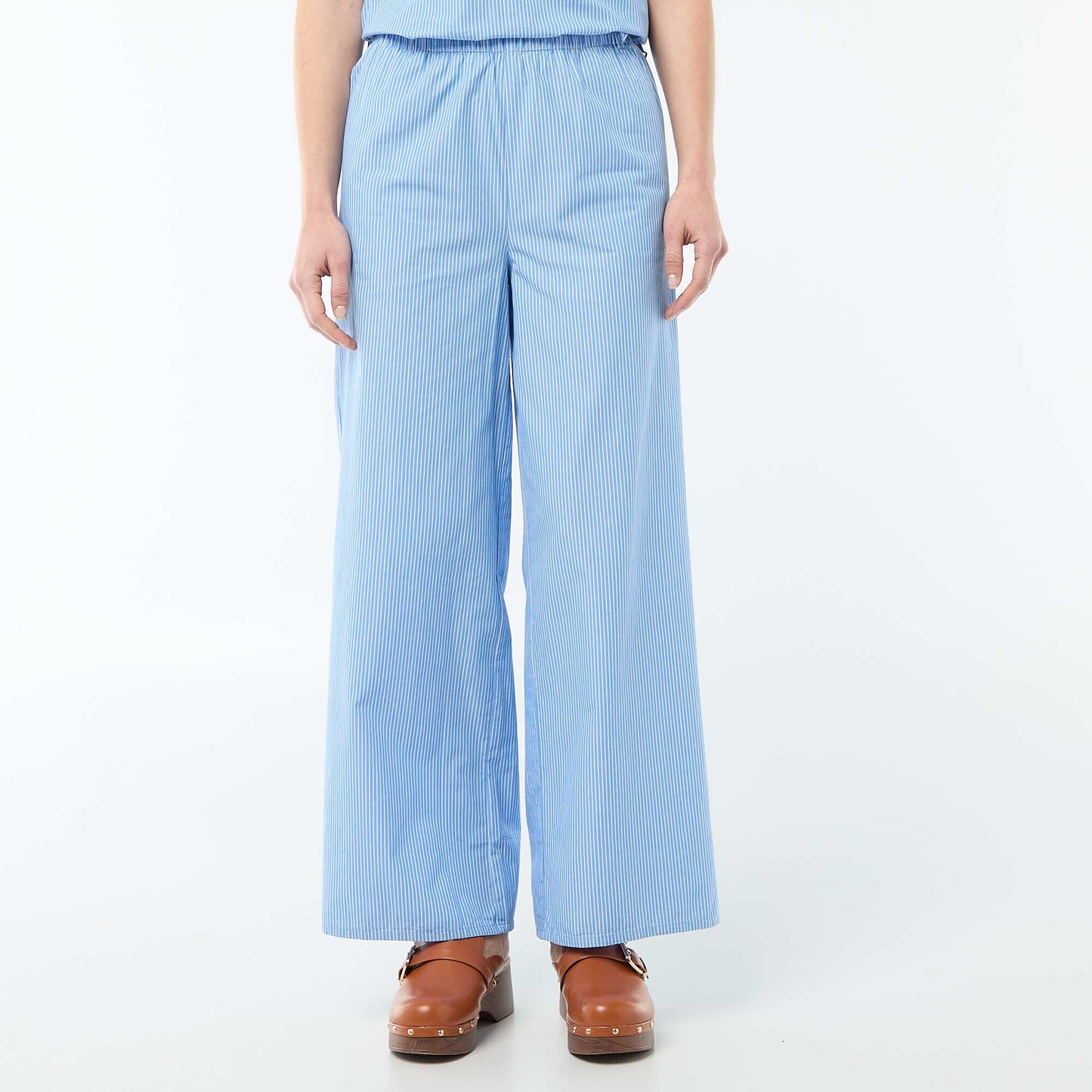 Pantalon large femme en lin imprimé BLANC