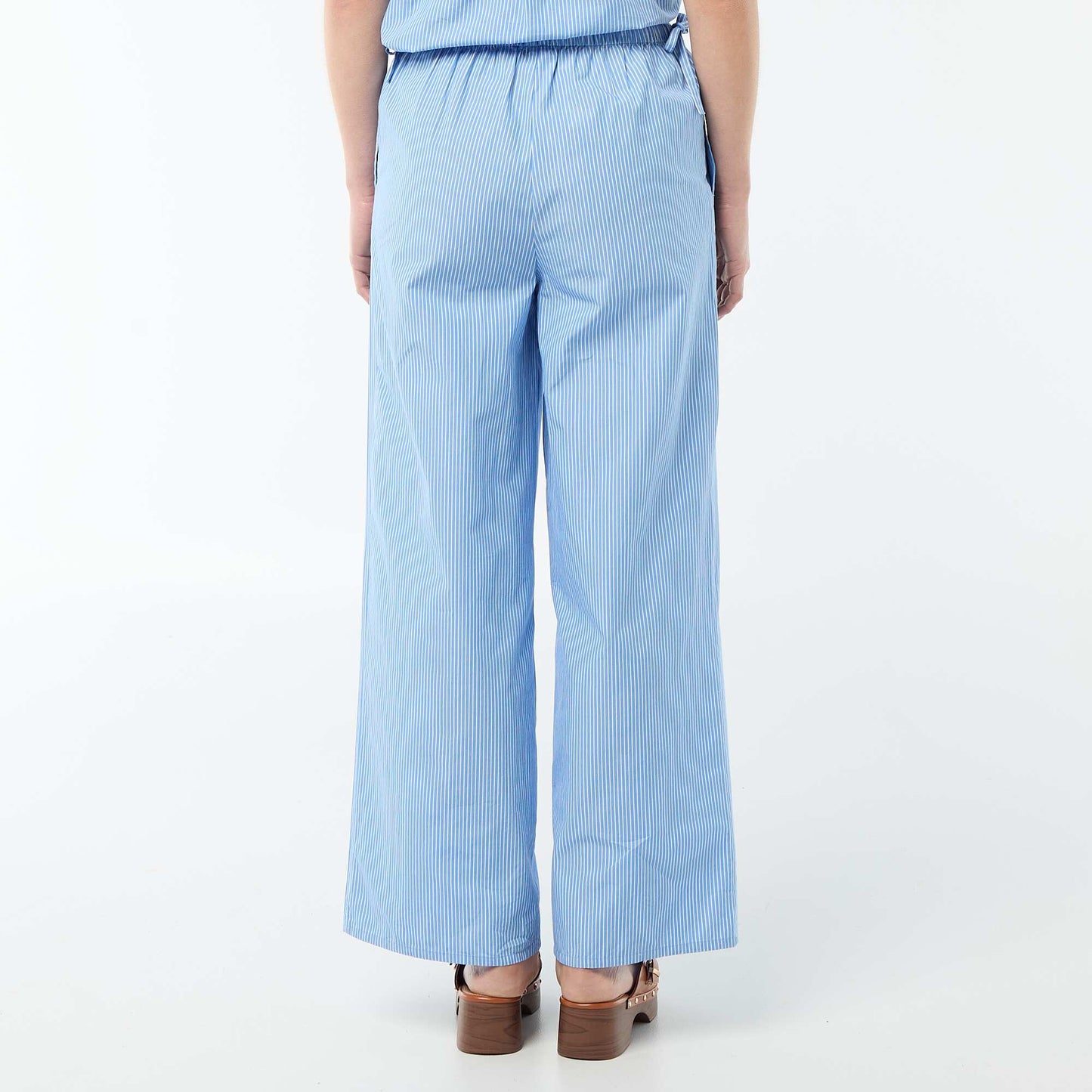 Pantalon large femme en lin imprimé BLANC