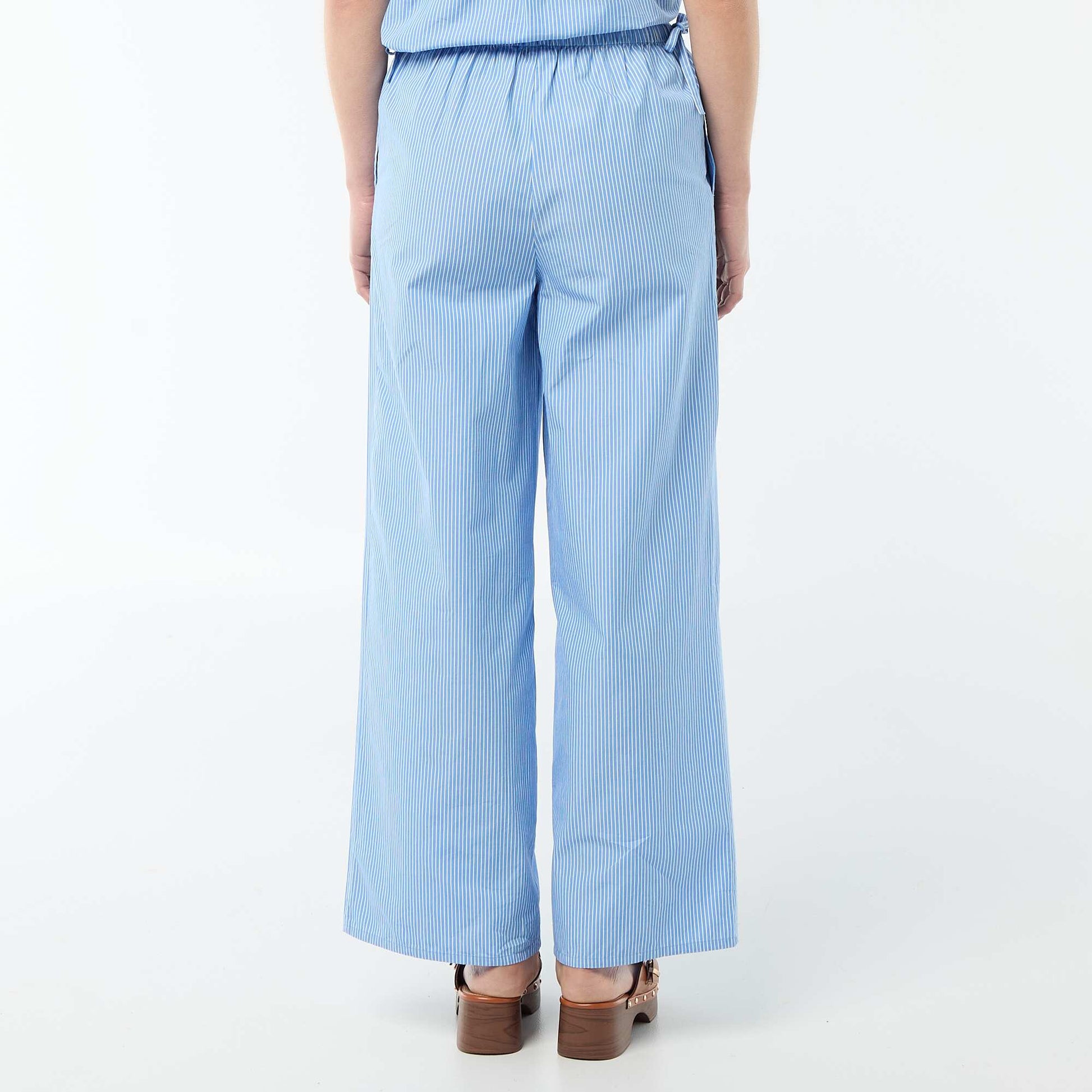 Pantalon large femme en lin imprimé BLANC