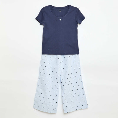 Pyjama long en popeline - 2 pièces BLEU