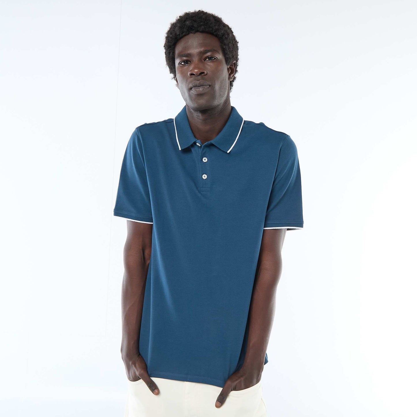 Polo en piqué de coton à manches courtes BLEU