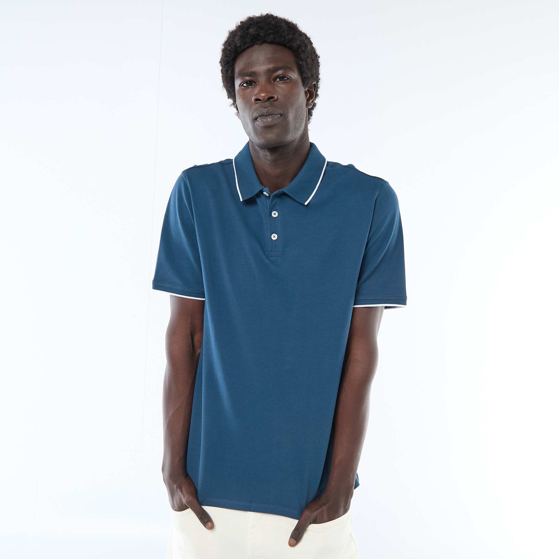Polo en piqué de coton à manches courtes BLEU