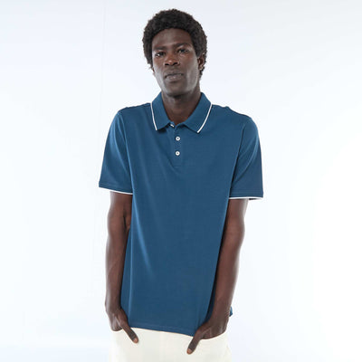 Polo en piqué de coton à manches courtes BLEU