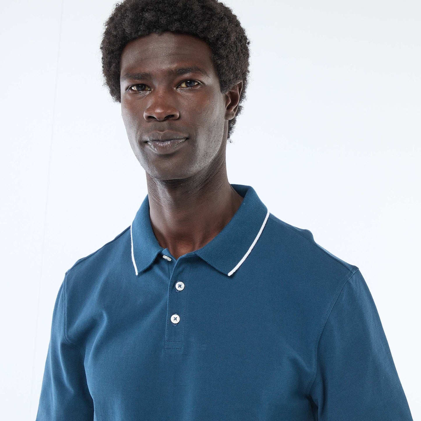 Polo en piqué de coton à manches courtes BLEU