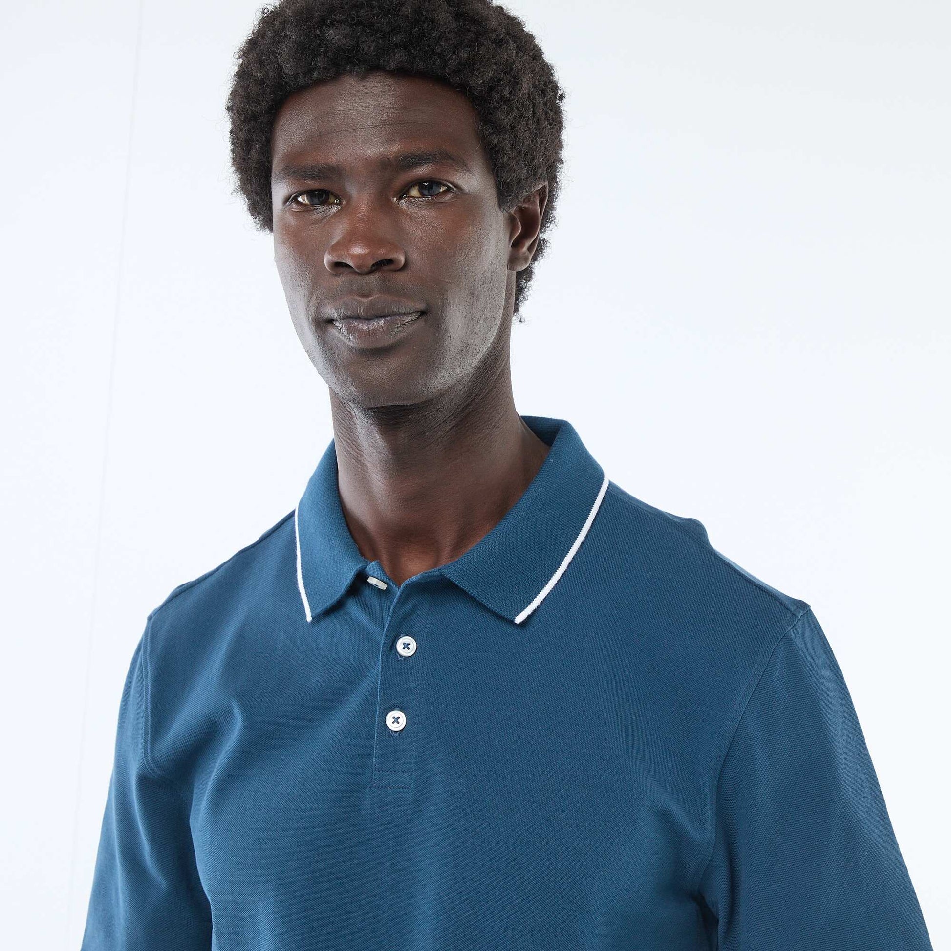 Polo en piqué de coton à manches courtes BLEU