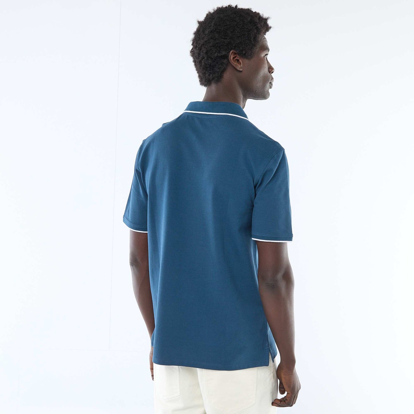 Polo en piqué de coton à manches courtes BLEU