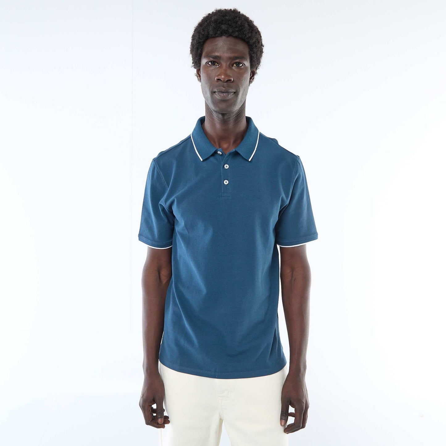 Polo en piqué de coton à manches courtes BLEU