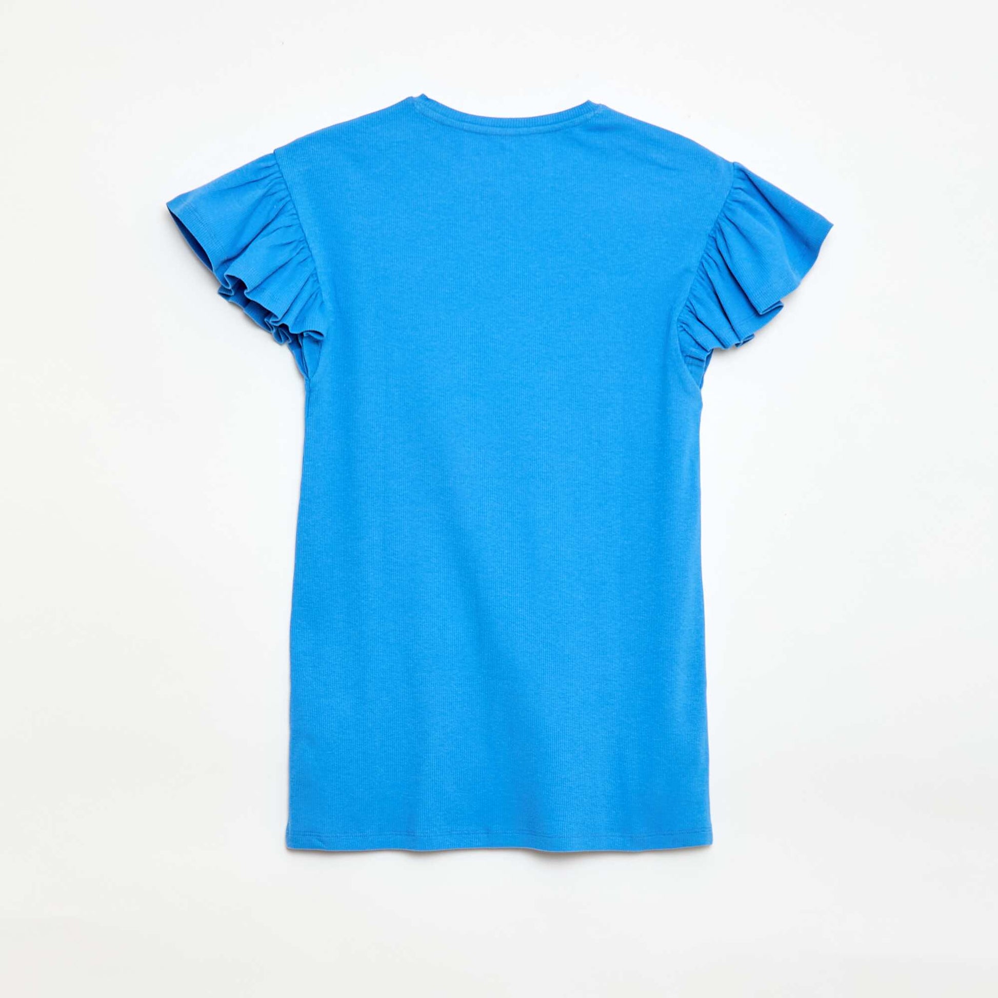 Robe droite à manches courtes en matière côtelée BLEU
