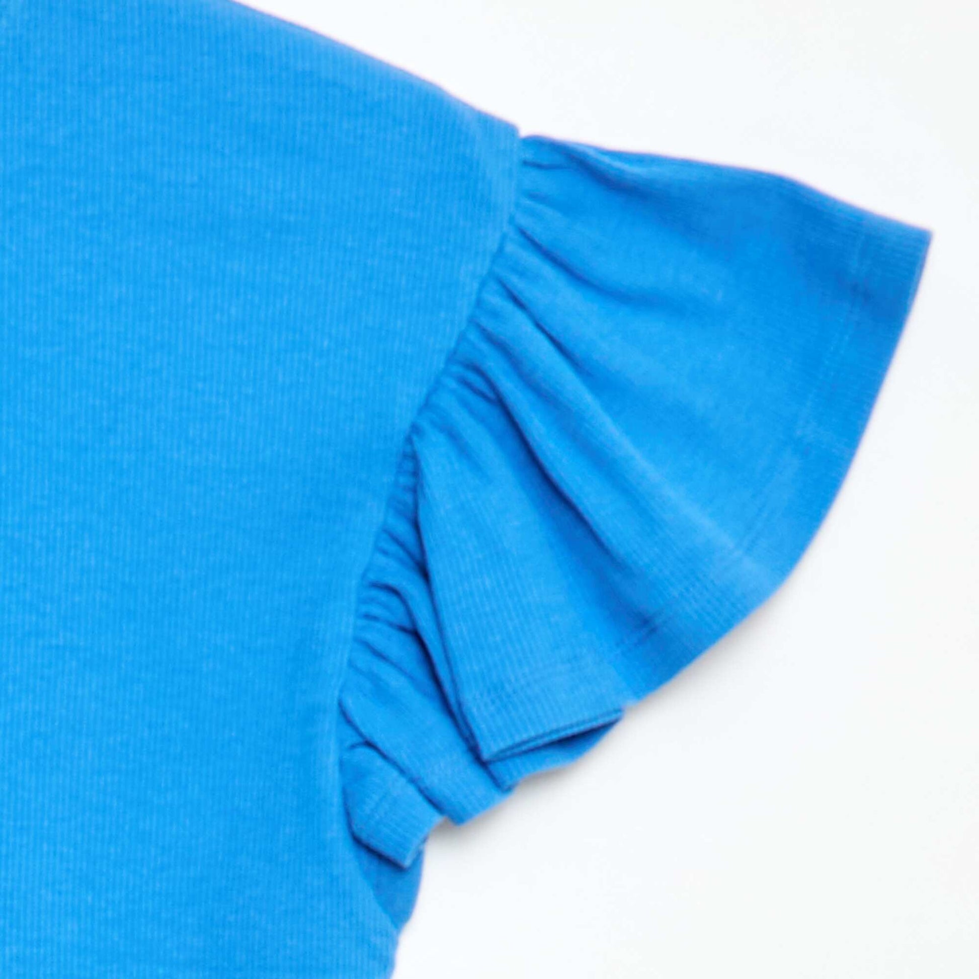 Robe droite à manches courtes en matière côtelée BLEU