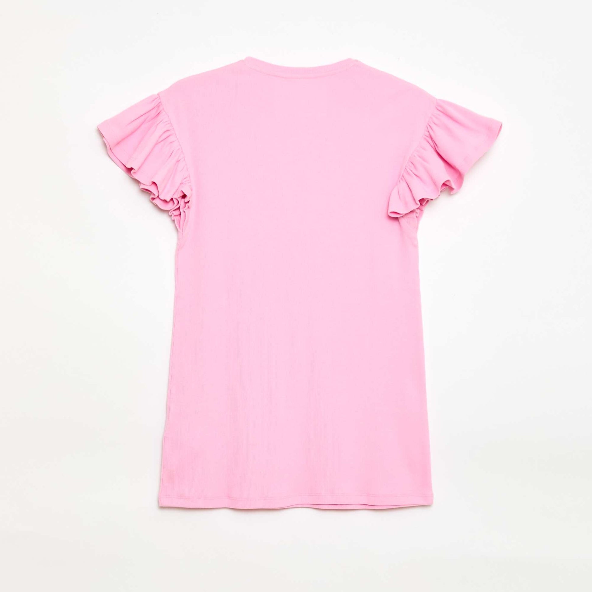 Robe droite à manches courtes en matière côtelée ROSE
