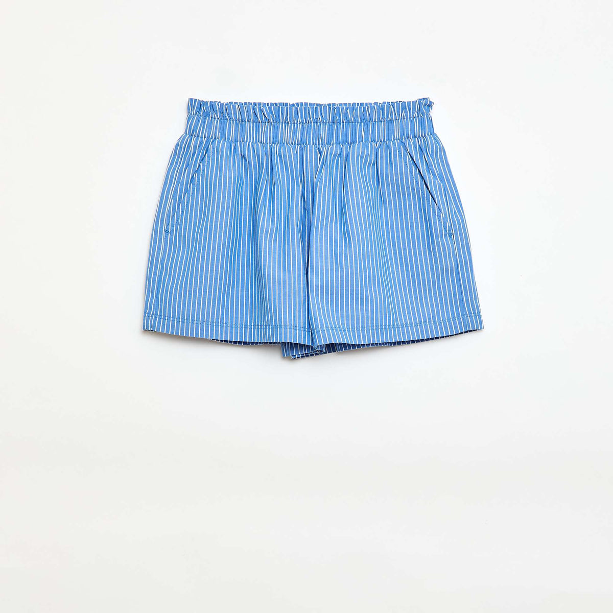 Short rayé en popeline de coton BLEU