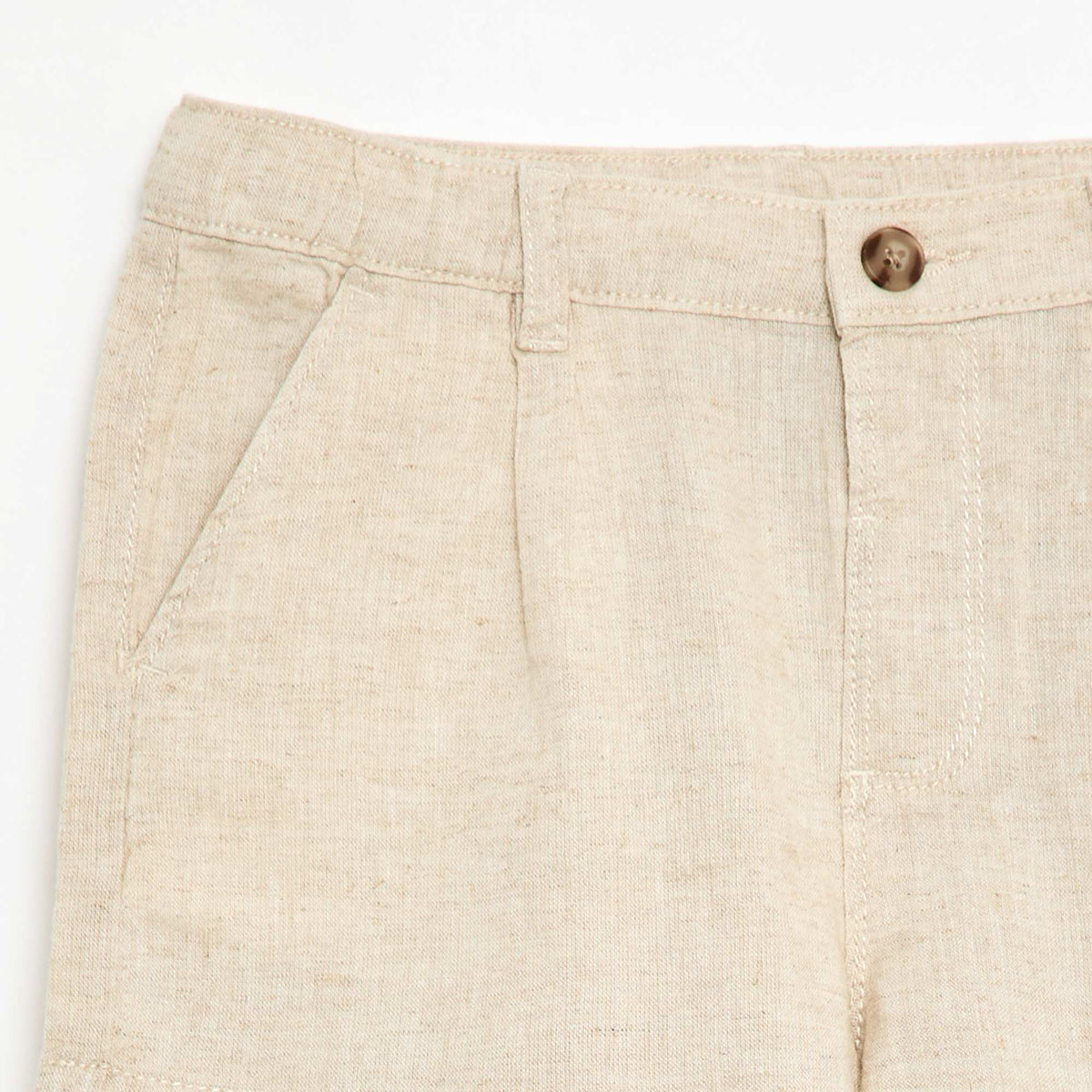 Short en coton et lin avec 2 poches BLANC