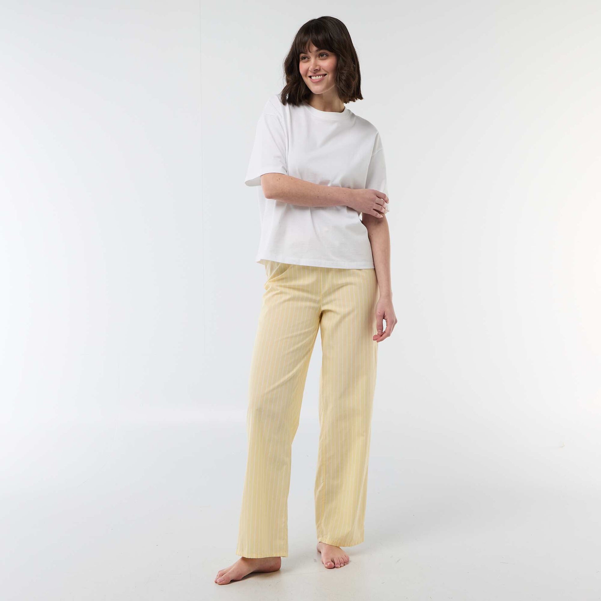Pantalon de pyjama en popeline rayé JAUNE