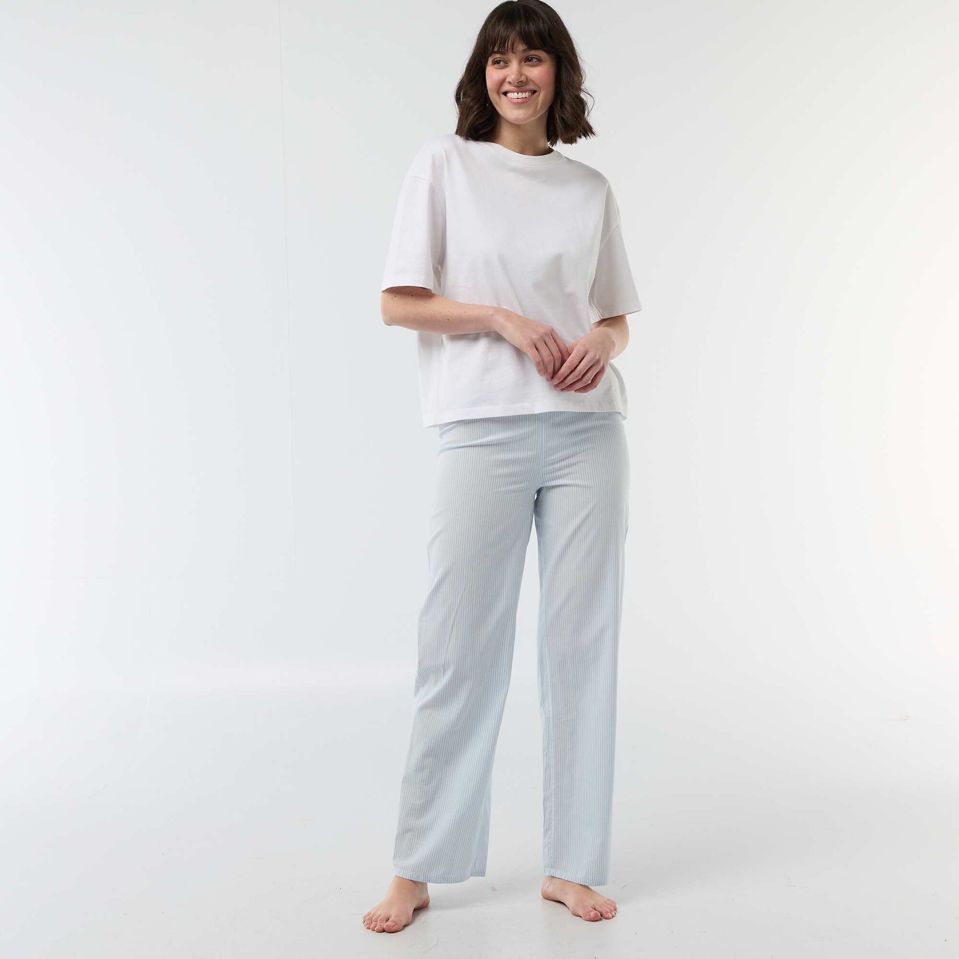 Pantalon de pyjama en popeline rayé BLEU