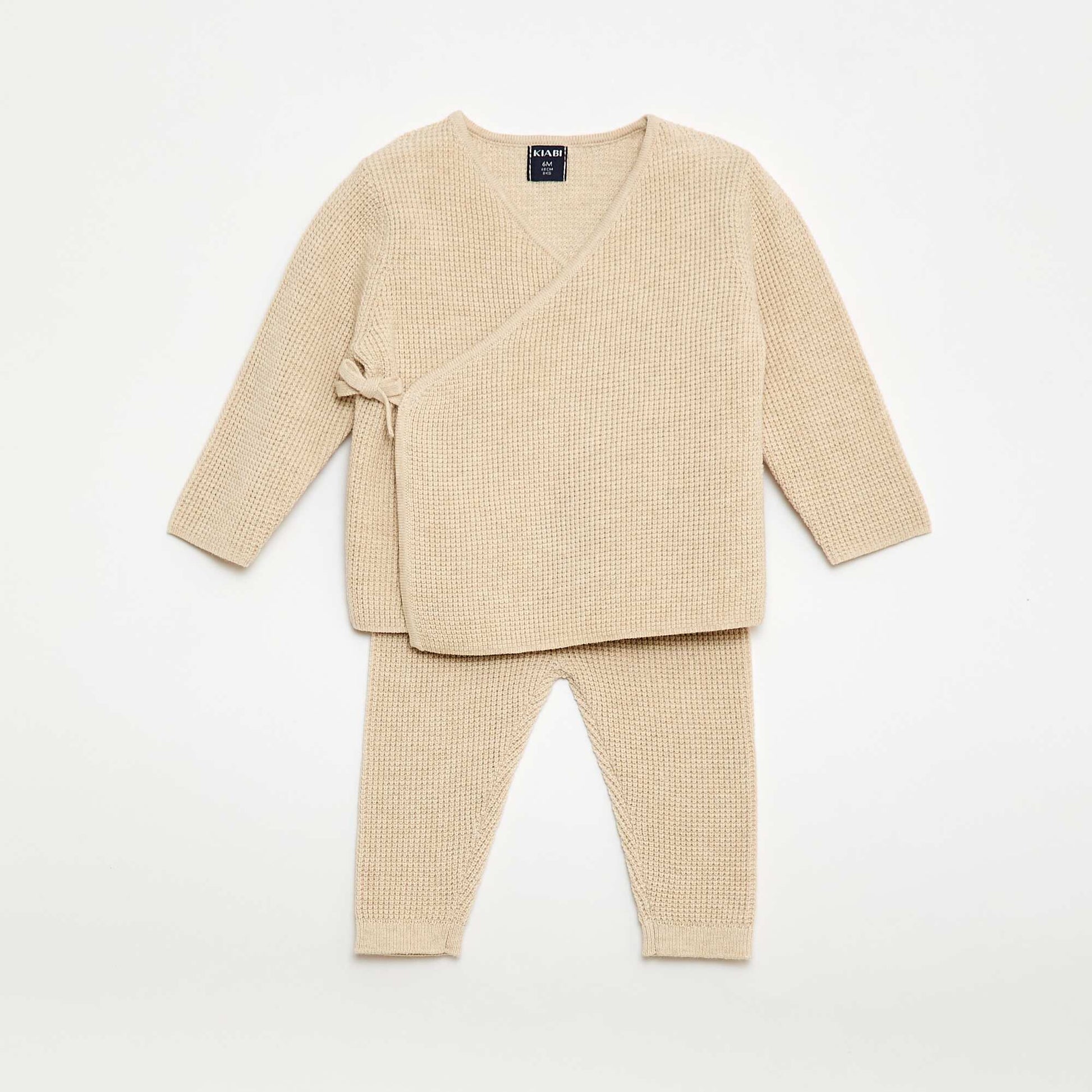Ensemble gilet cache cœur + legging en maille - 2 pièces BEIGE