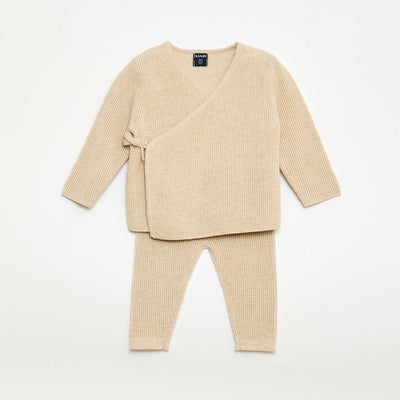 Ensemble gilet cache cœur + legging en maille - 2 pièces BEIGE