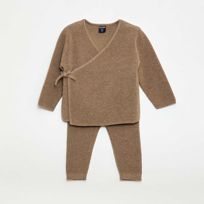 Ensemble gilet cache cœur + legging en maille - 2 pièces MARRON