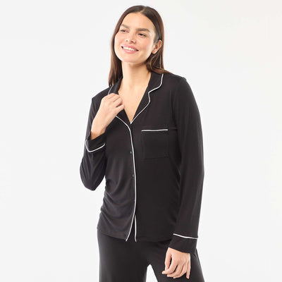 Pyjama long en maille douce stretch - 2 pièces NOIR