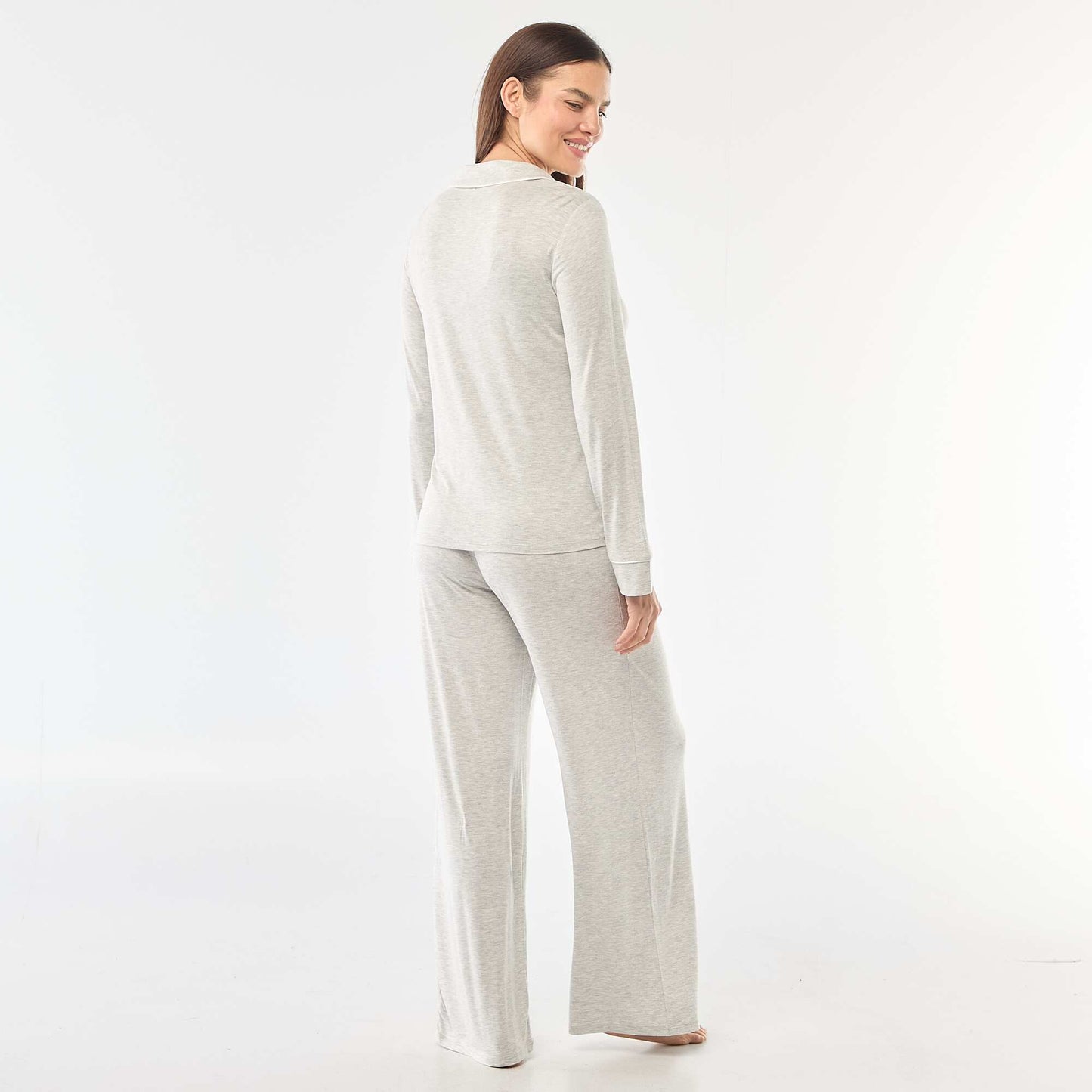 Pyjama long en maille douce stretch - 2 pièces GRIS CHINé