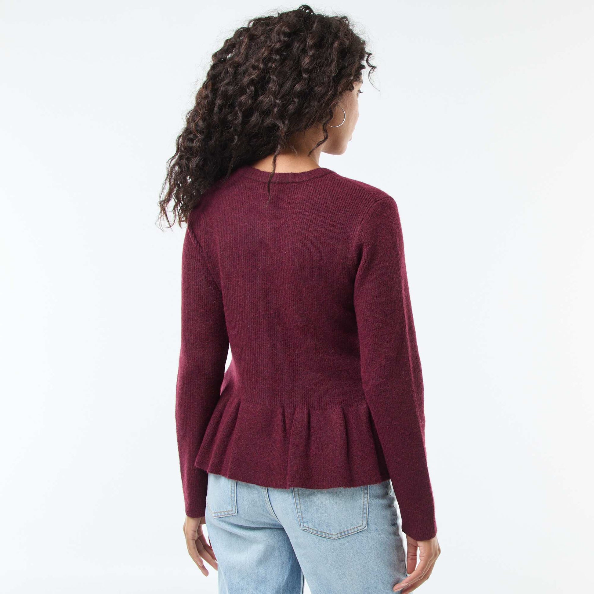 Gilet en maille fine jauge à base volantée ROUGE