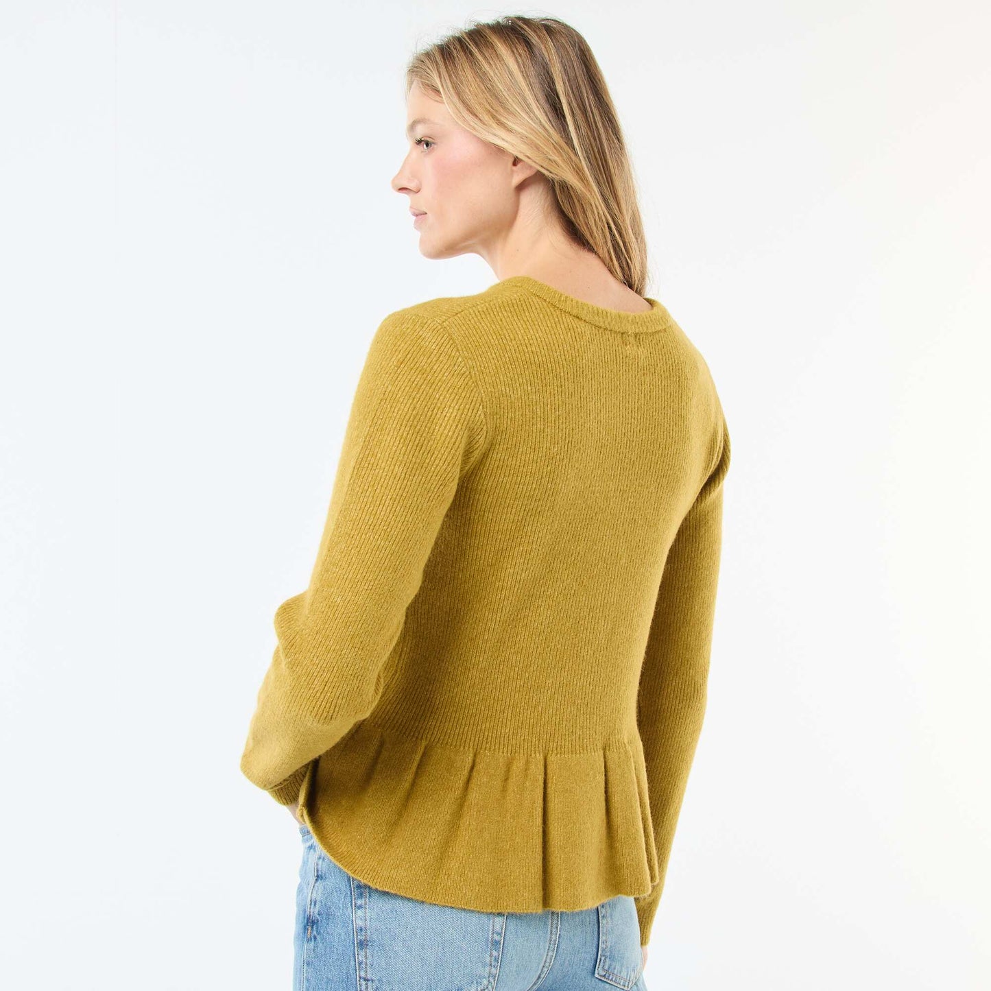 Gilet en maille fine jauge à base volantée VERT