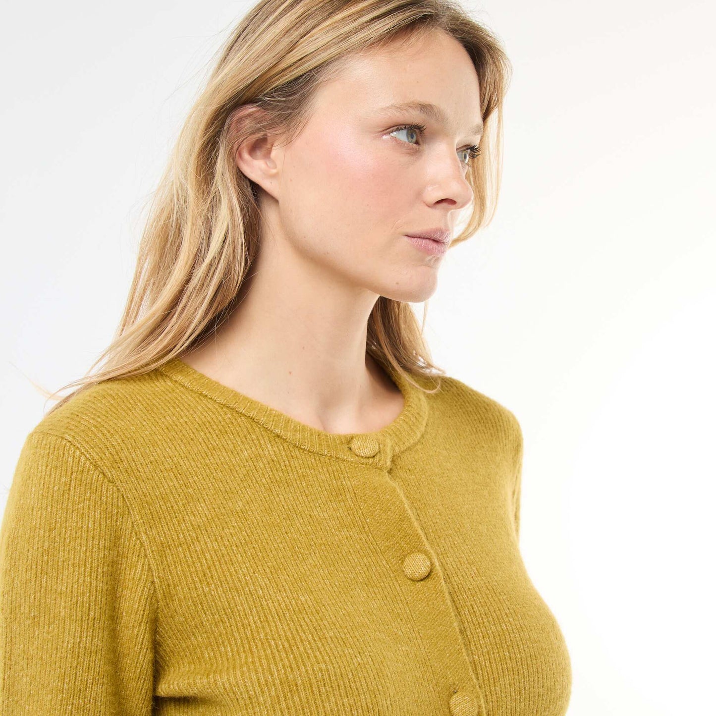 Gilet en maille fine jauge à base volantée VERT