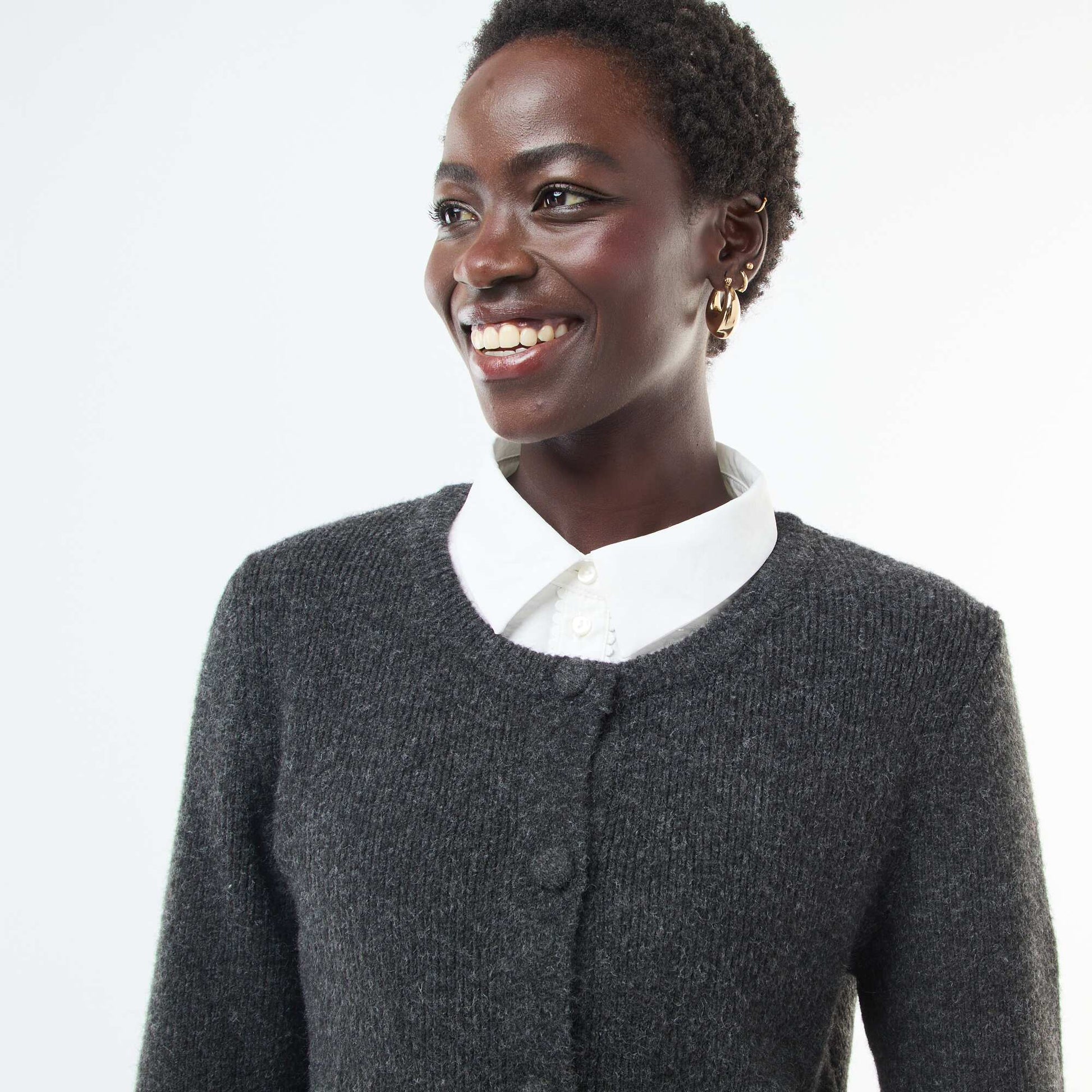 Gilet en maille fine jauge à base volantée GRIS