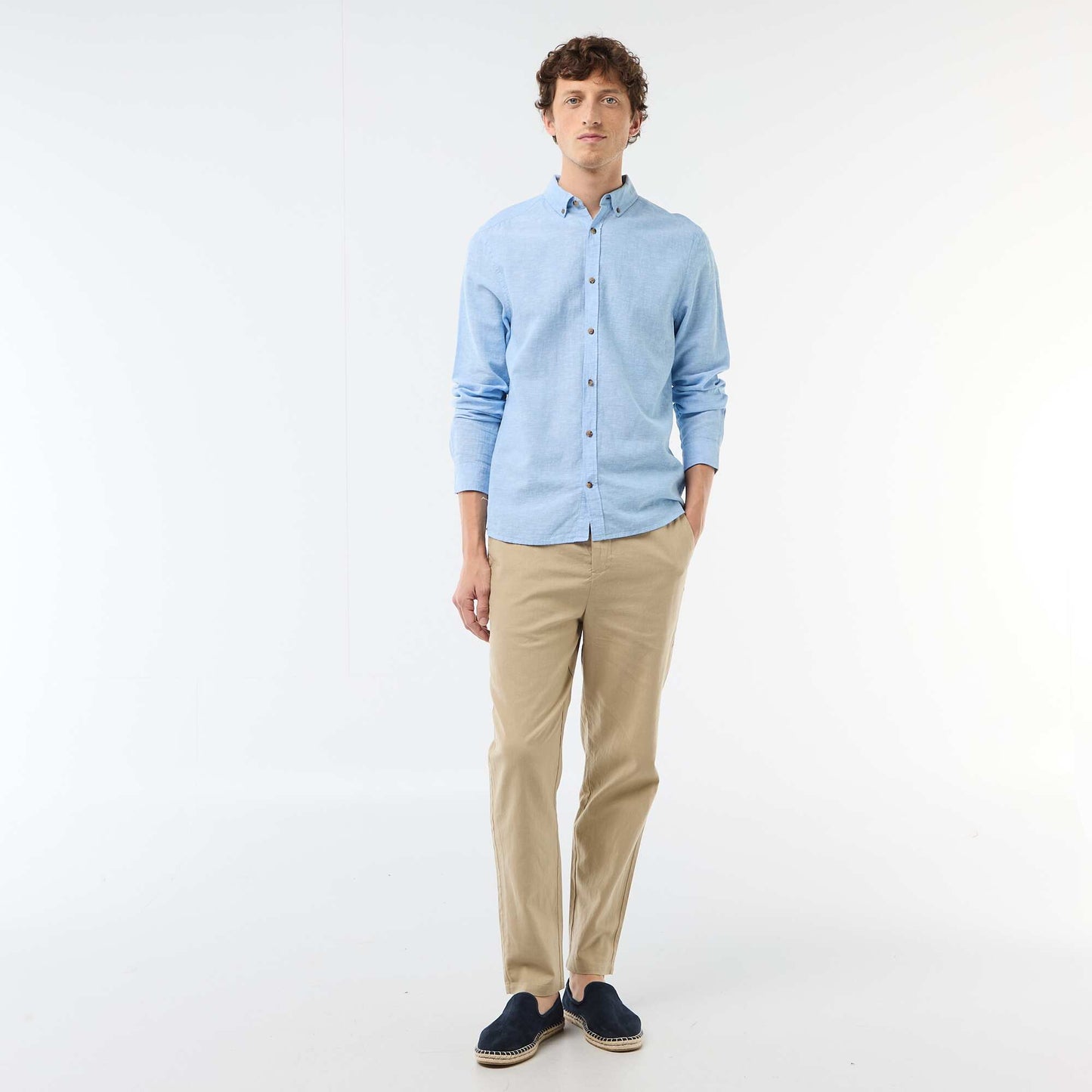 Chemise en lin mélangé BLEU CIEL